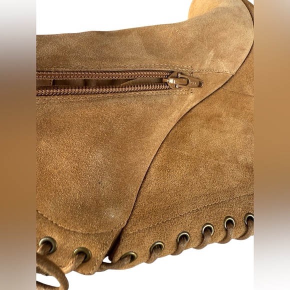 Gianni Bini Brown Suede Lace-Up Wedge Booties Size 8.5M Ankle Boots Corset Back - Picture 10 of 13